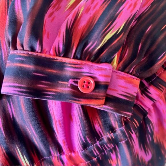 Haute Hippe Silk Ikat Geometric Print Mini Dress Long Sleeve Size Medium - Picture 6 of 8